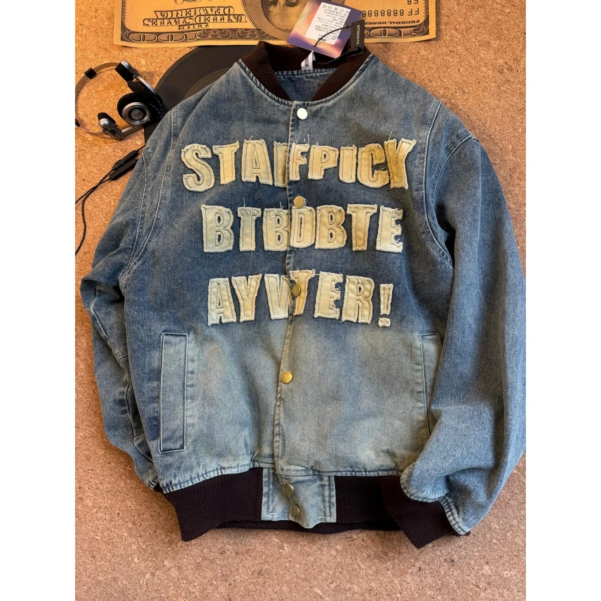 

Retro American College Sle Waed Letter Patch Baseball Jaet Coat Heavy Du ex Spring Autumn Faion Outerwear