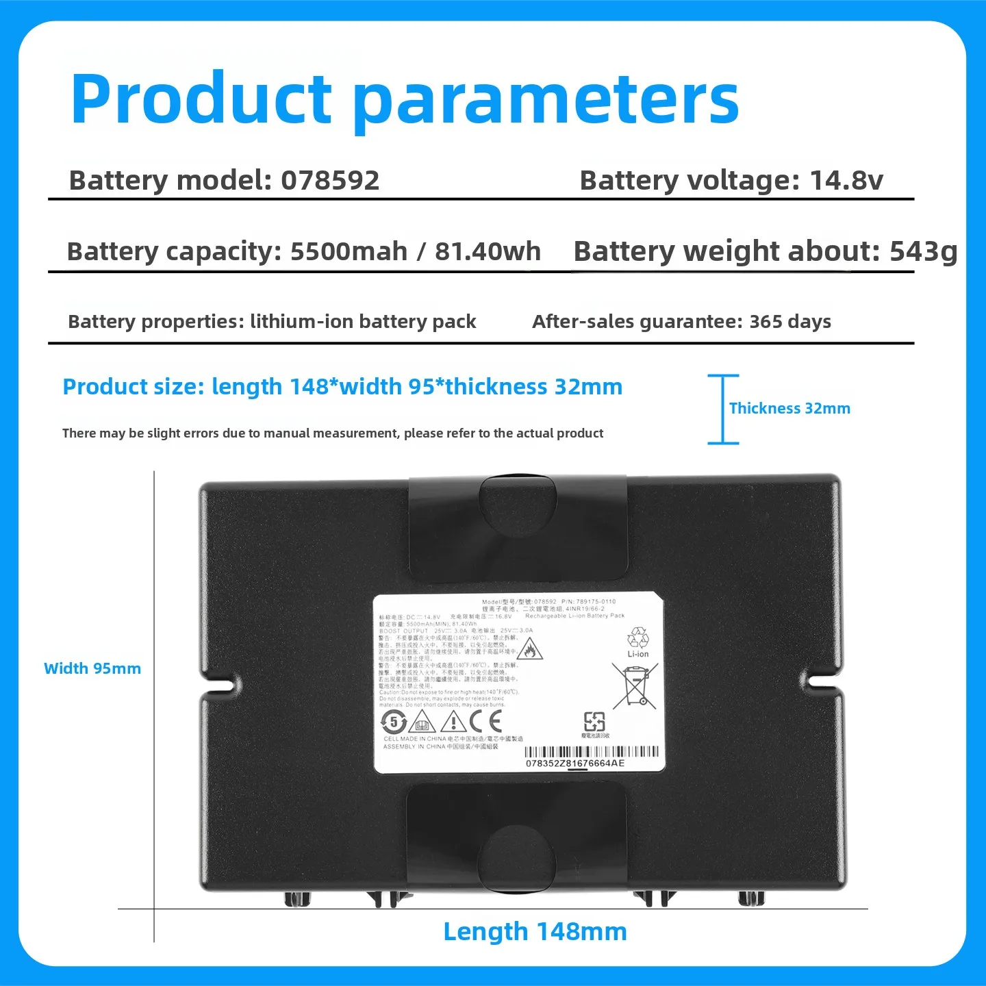 14.8V 5500mAh Battery for Bose S1 Pro 789175-0100 789175-0110 078592 789175 Spare Battery 81.4Wh