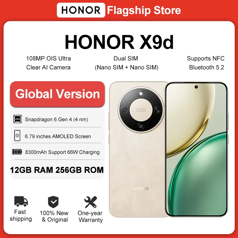 Global Version HONOR X9d 5G Smartphone 6.79'' AMOLED Display 108MP Dual AI Cameras 8300mAh Battery 66W Fast Charging Dual SIM NFC