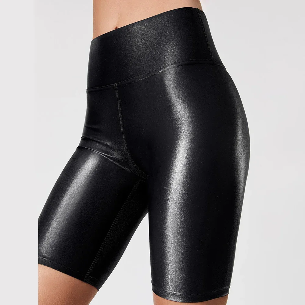 Womens High Waist Stretch Shorts Leggings Sports Fitness Faux Leather Hot Pants Cycling Shorts Women's Cycling Shorts Bike Short