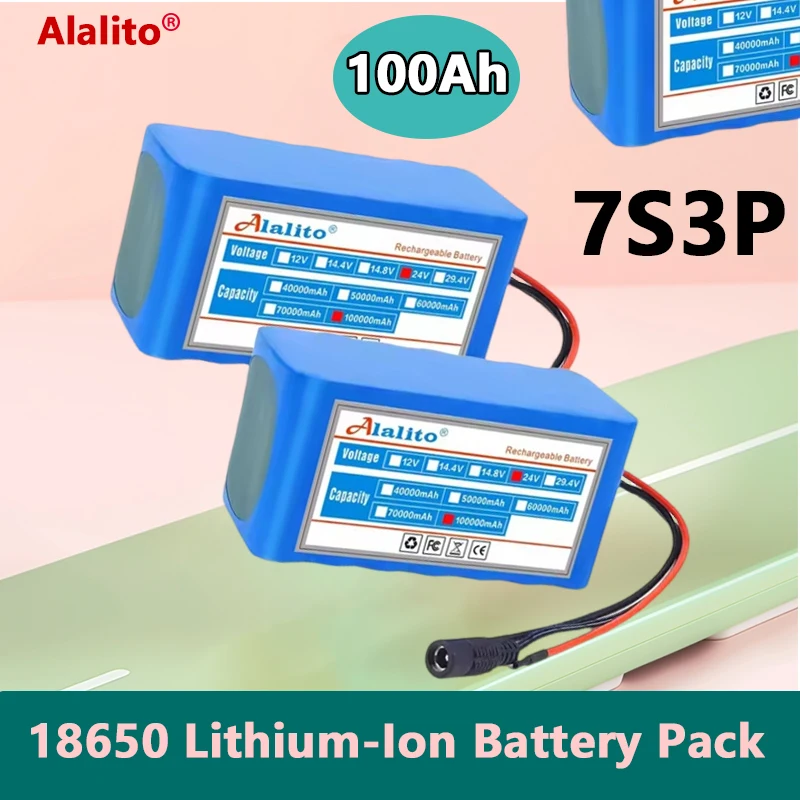 24V 7S3P 18650 Lithium-ion Battery Pack 100Ah with 20A BMS for Scooters Electric Wheelchairs
