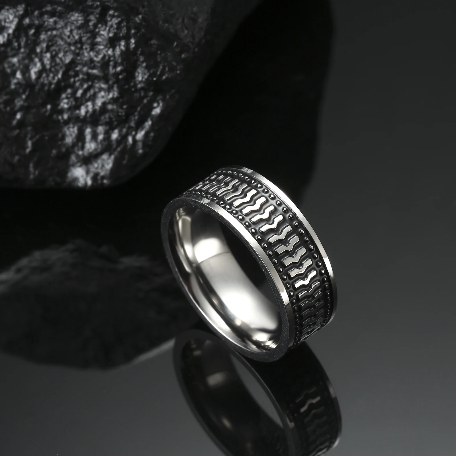 My Shape Fashion Weave Zipper Pattern Rings for Men Black Etching Geometric Stainless Steel Ring Punk Male Jewelry anillos mujer