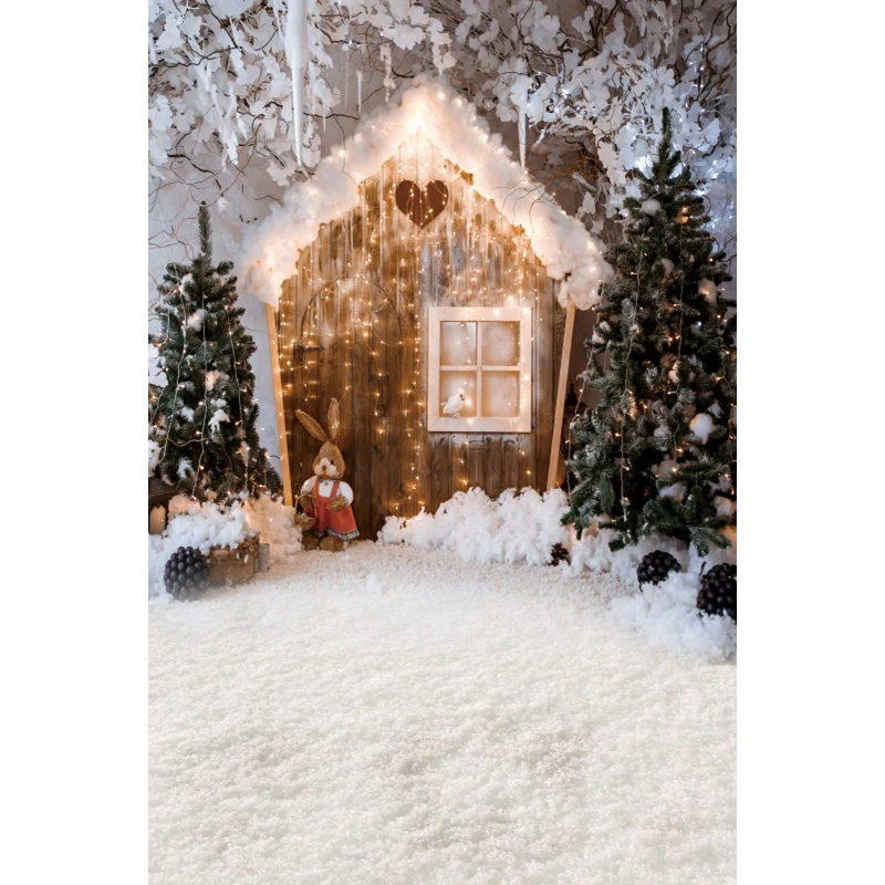 사진 촬영용 크리스마스 배경, 겨울 크리스마스 트리 눈 헛간 나무 바닥 창 벽난로 배경, 초상화 사진 스튜디오 소품