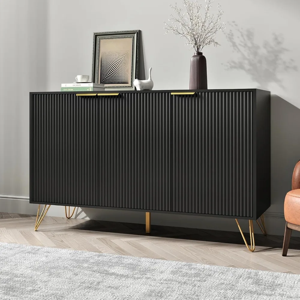 Aufbewahrungsschrank mit 3 Türen, Sideboard-Buffetschrank mit Stauraum, Kaffee-Barschrank mit Metallbeinen und verstellbarem Regal für