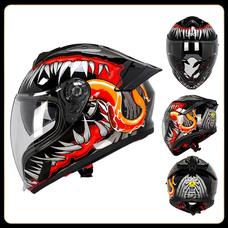 New Motorcycle Helmet Detachable Lined Stylish Helmet Dual Lens Large Tail Wing Helmet Summer Bluetooth Headset Slot DOT