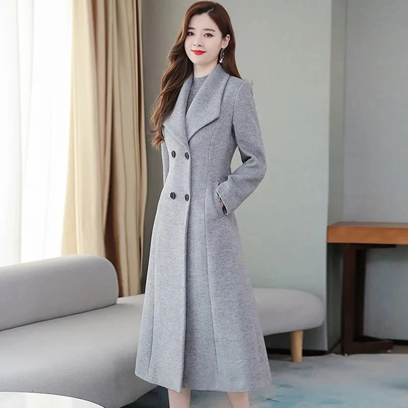 High End Temperament Long Woolen Coat For Women Autumn Winter Thicken Wool Overcoat Mother\'s Elegant Blend Wool Jacket