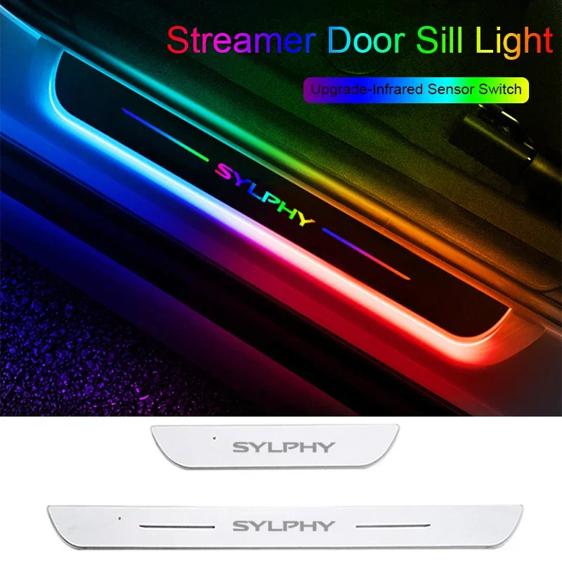 Car Acrylic LED Welcome Pedal Plate for Nissan Sylphy Front Rear Door Sill Pathway Light USB Moving Decorative Strip Accessories