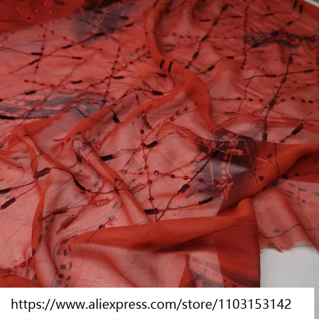 Designer naaistof Lichtgewicht dames geborduurde pailletten Zijde Qiaoqi 8Momme Fashion