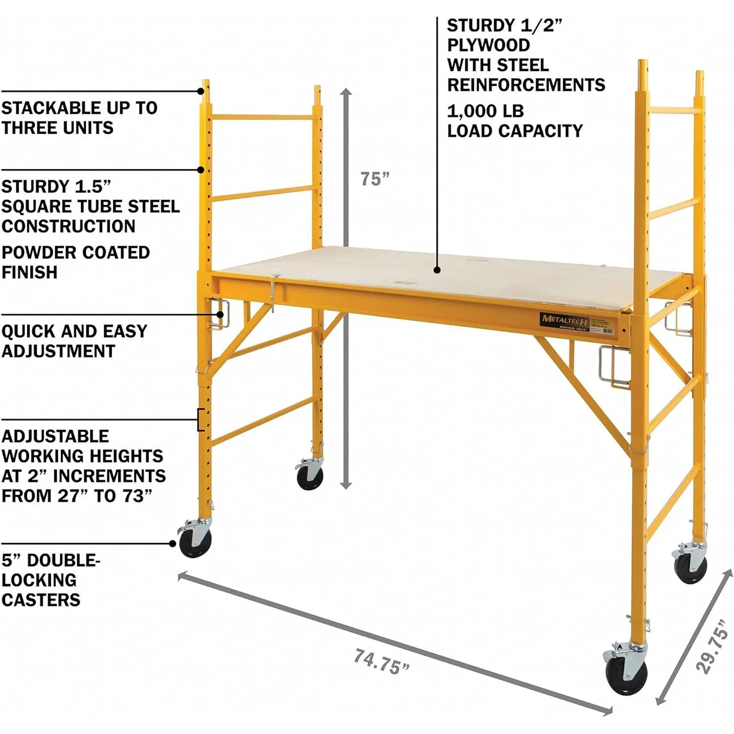 MetalTech Scaffolding Platform, Bakers Scaffold Ladder Roofing Equipment, 6 ft