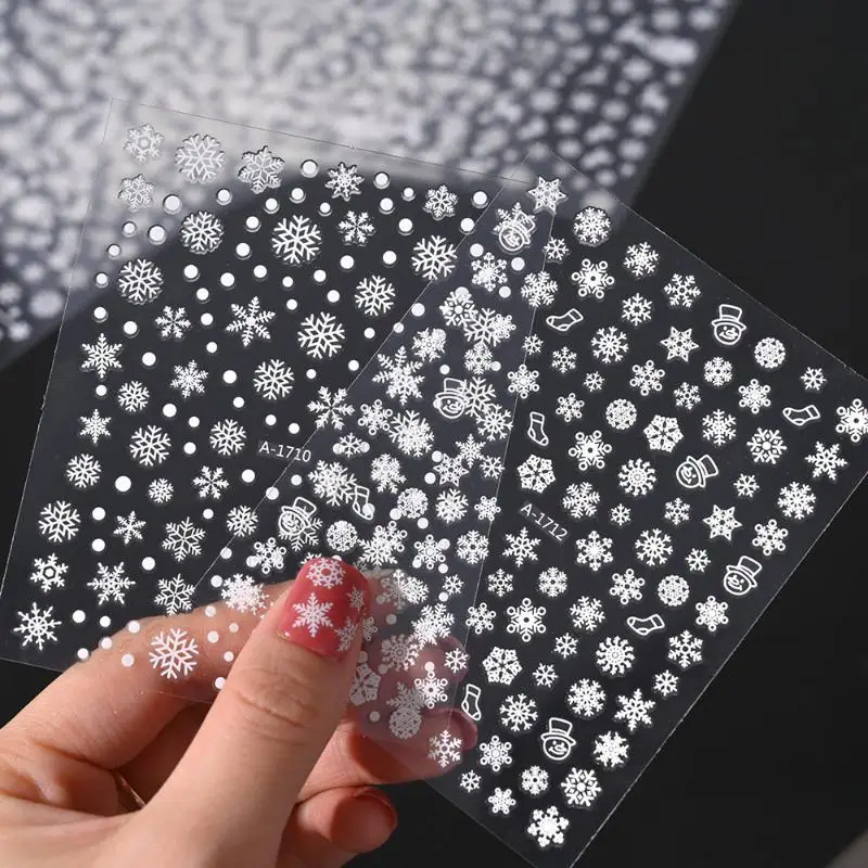 1PCS Winter Snowflake Christmas Nail Art Sticker White 3D Relief Adhesive Nail Art Decoration Sticker Nail Charm Manicure Decals