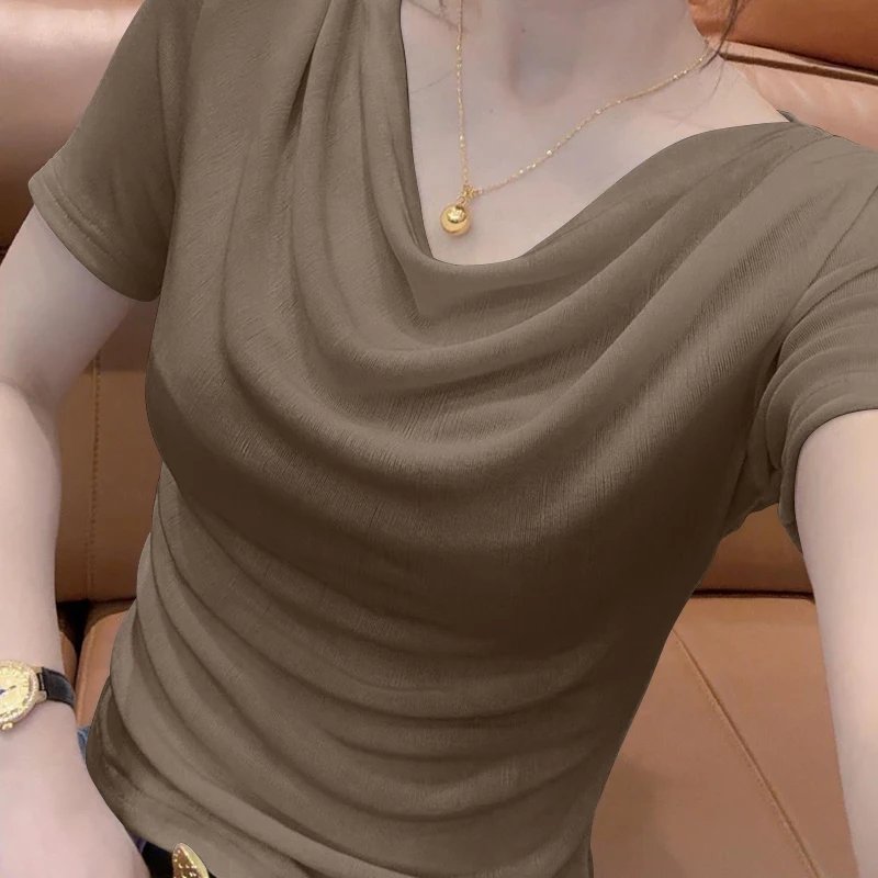 

Летняя футболка ort Sve, женская облегающая футболка с косточками, корейский однотонный, износостойкий, моющийся, топ