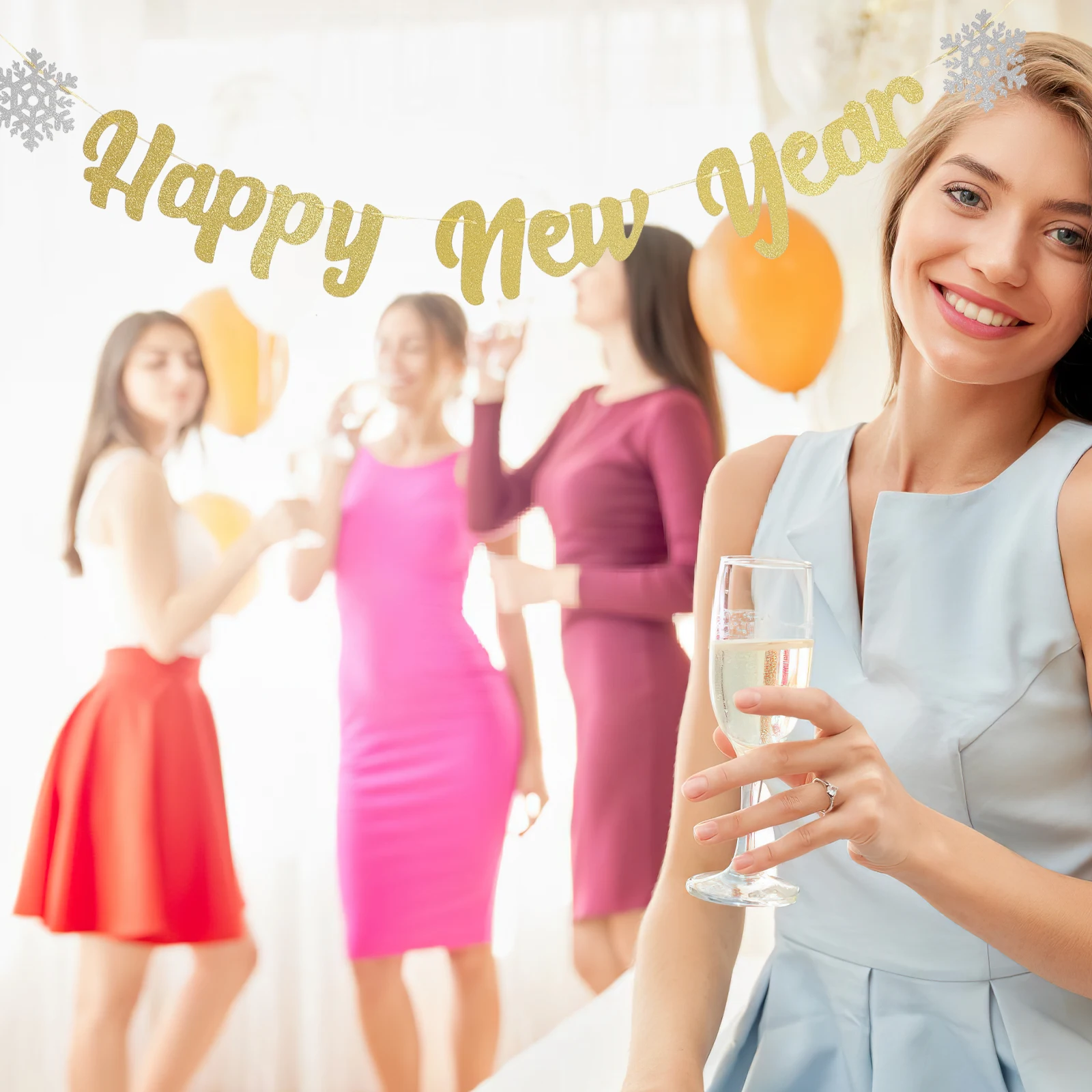 

1Set New Year Decoration Banner Bright Happy New Year Bunting Cake Topper for 2024 Party Scene Layout Festive Hanging Banner