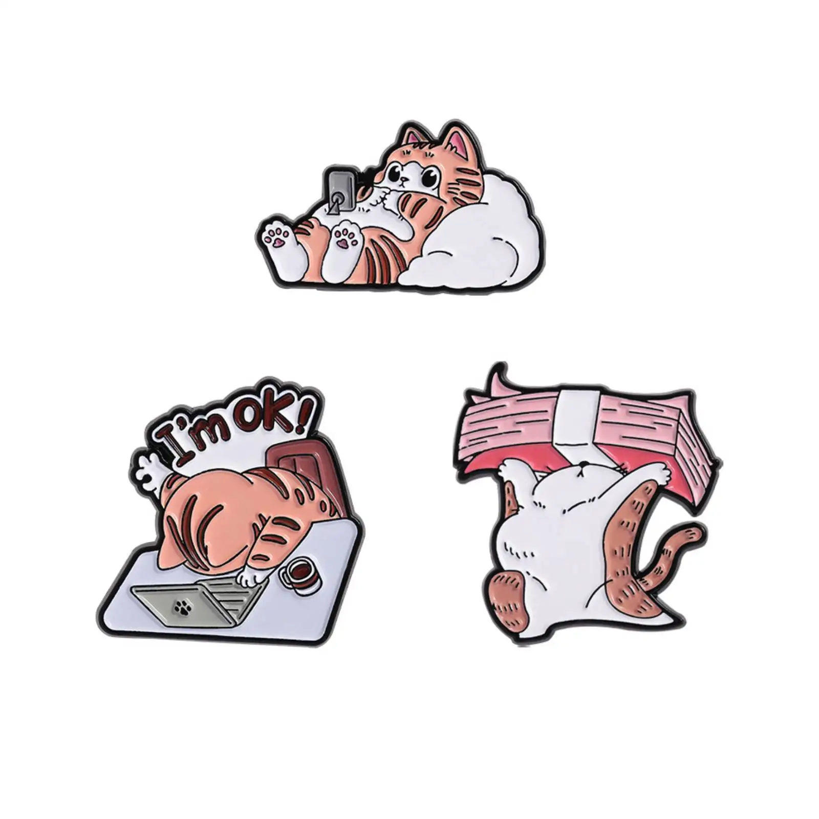 Cartoon-Broschen mit dem Motiv „Ich bin okay“, Katzenabzeichen für Rucksäcke, zur Dekoration von Kleidung, Anstecknadel, Schmuck, Geschenk. – Detail 4