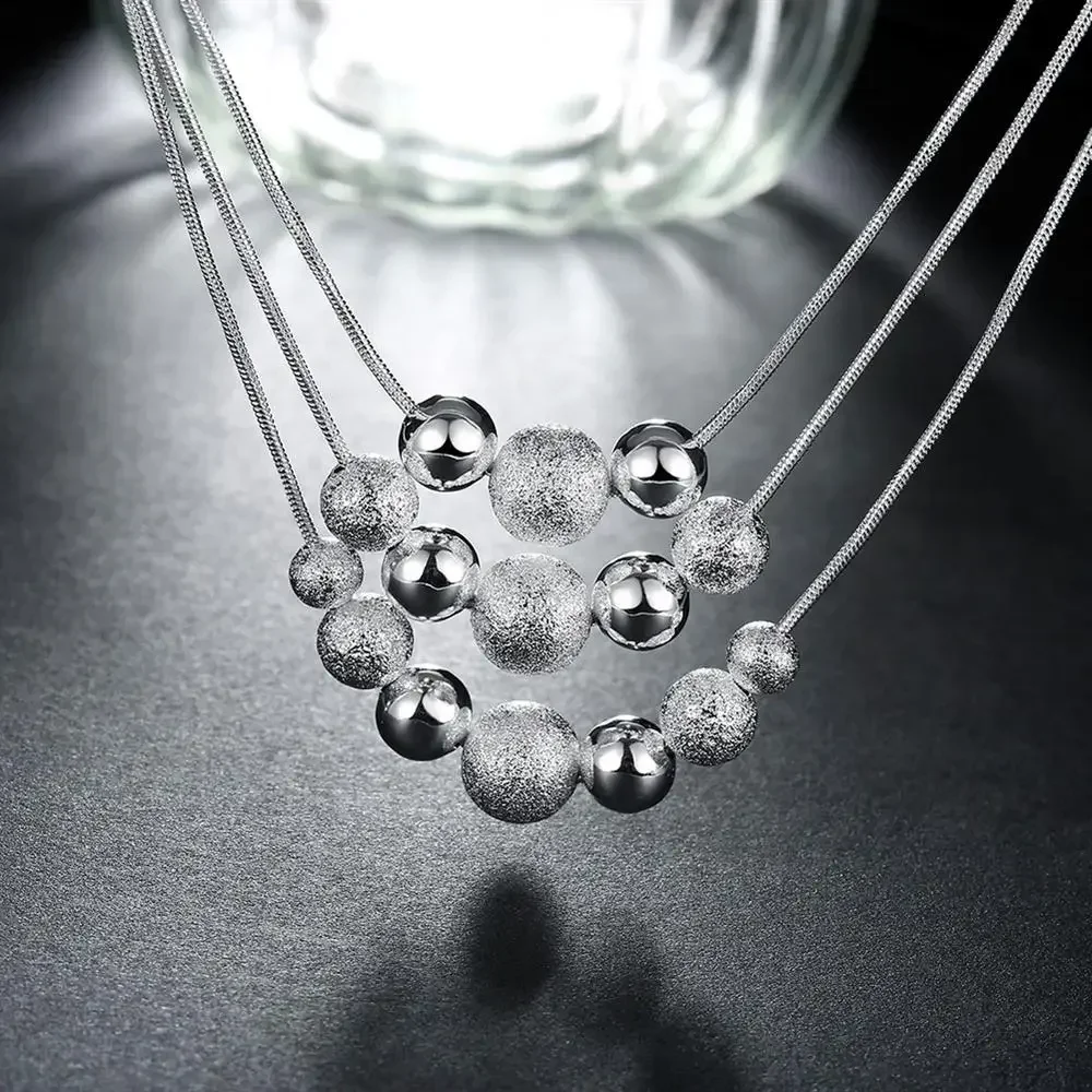 Charm 925 Sterling Silver Jewelry sets for women 18 inches Fringed beads necklace earrings Fashion Party wedding Christmas Gifts