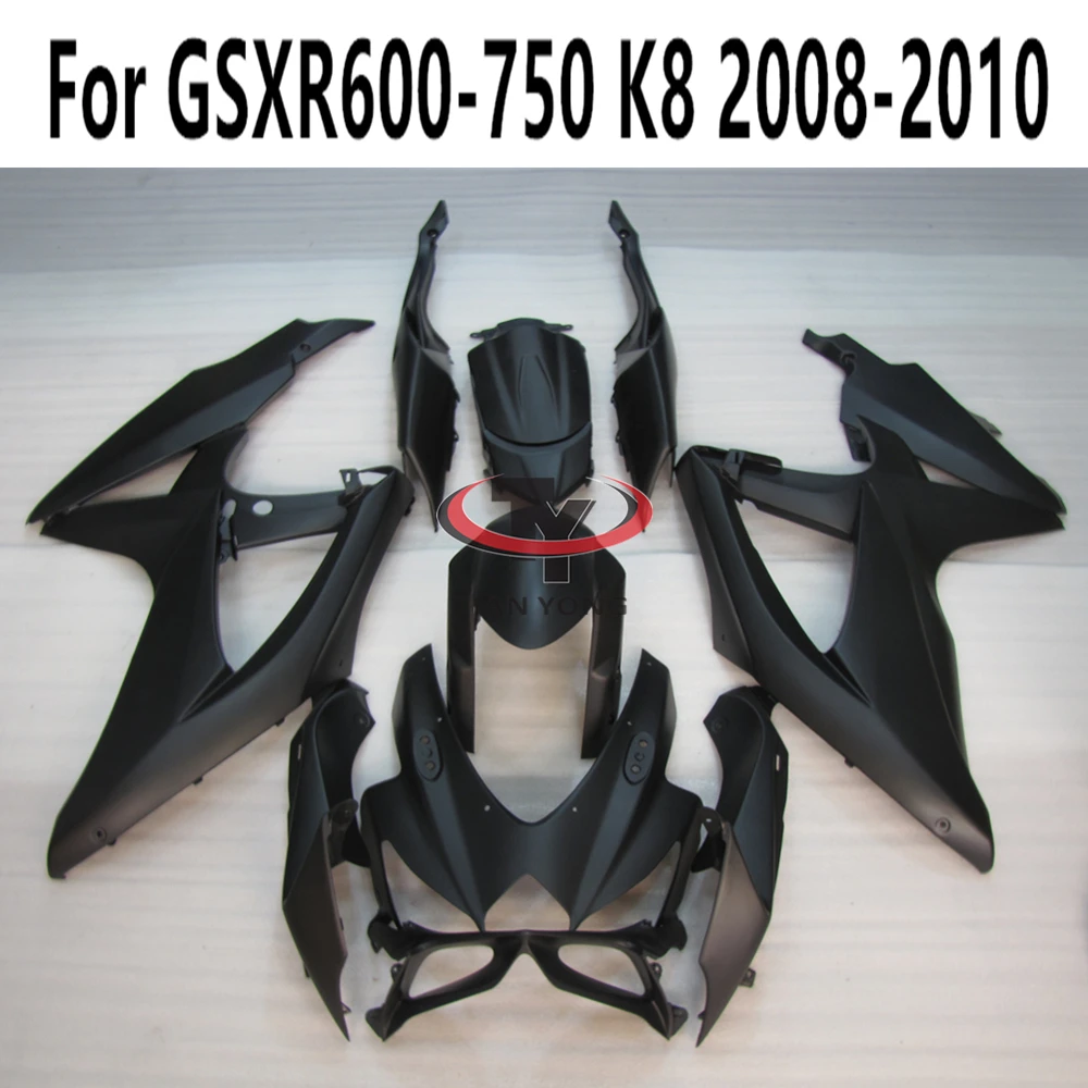 Brilhante preto fosco injeção completa carenagem Kit, carroçaria Cowling, apto para Suzuki GSXR 600, 750, K8, 2008, 2009, 2010, GSXR600, GSXR750