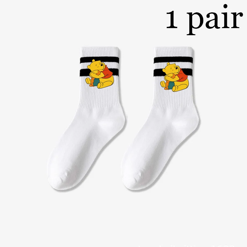 2024 Cartoon Winnie The Pooh 1 Pair Socks Black White Soft Breathable Sports Ankle Men\'s Women\'s Summer Autumn Leisure Socks