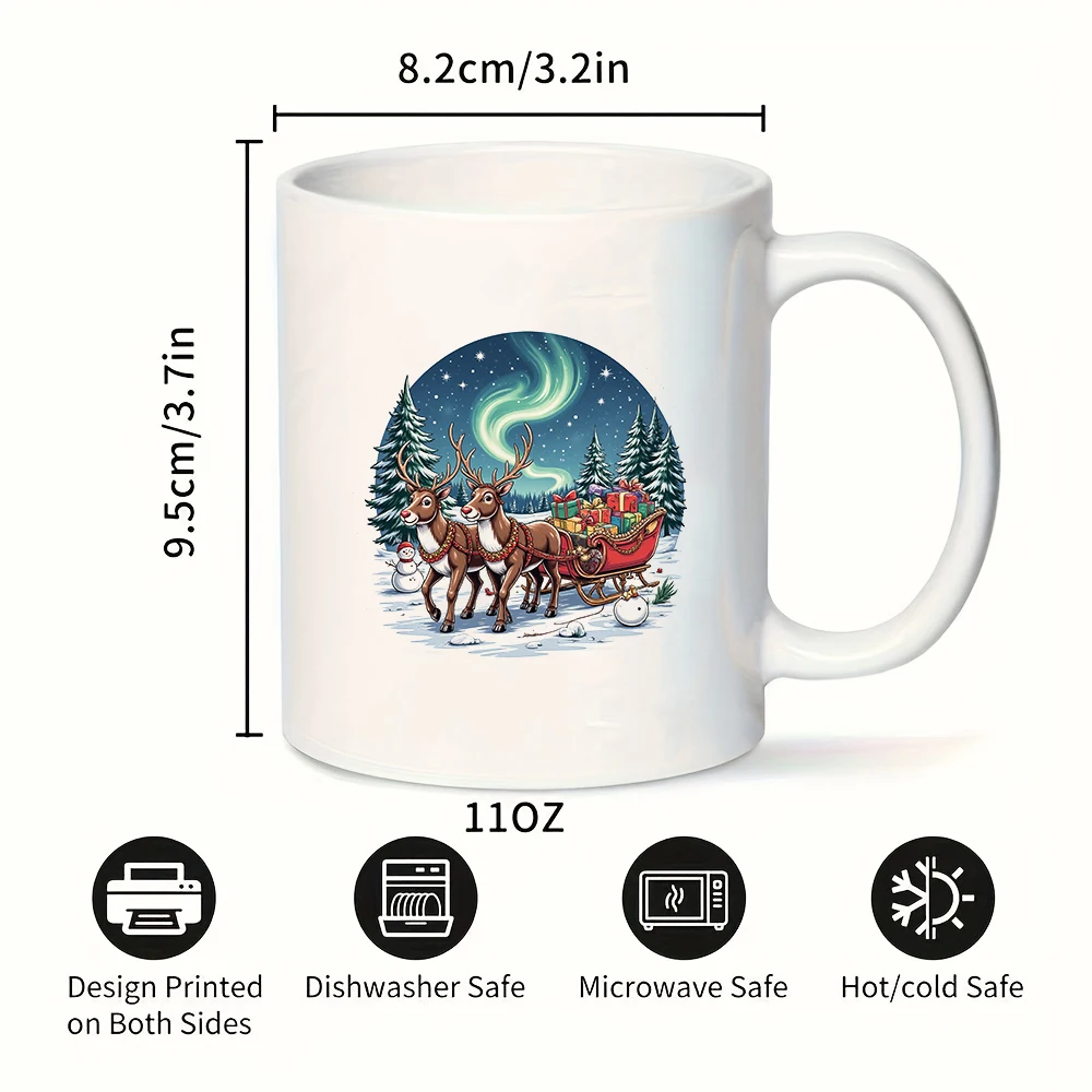 Taza de 11oz, caja de regalo de trineo de Navidad de dibujos animados, ilustración de carro de reno, taza de ambiente festivo, oficina familiar Chris