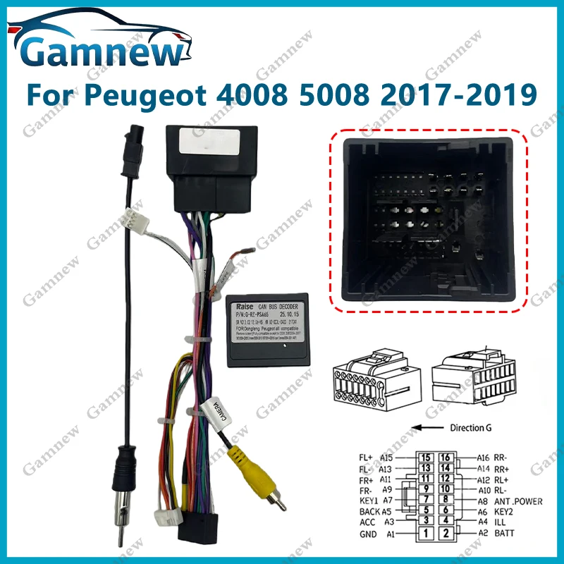 16 Pin Car Android Stereo Wiring Harness For Peugeot 5008 4008 2008 508 408 308 Citroen C5 Aircross C3-XR