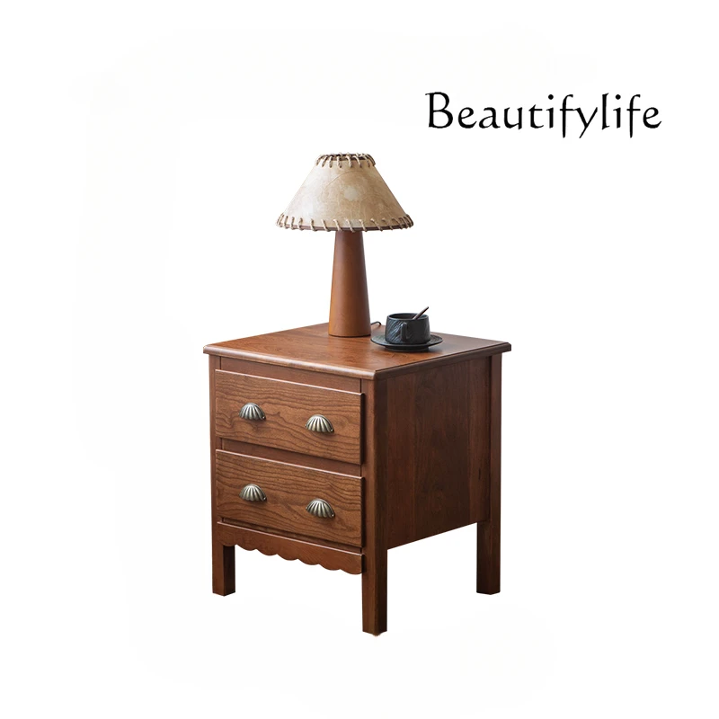 

Mid-Ancient Retro Cherrywood Bedside Table Solid Wood Bedside Cabinet Bedroom National Style Storage Small Low Cabinet