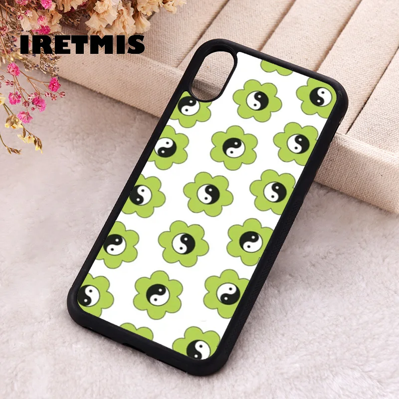 Iretmis Phone Cover Case For iPhone X XS Max XR 11 12 13 PRO MINI 14 15 16 Plus Rubber Silicone Green Yin Yangs