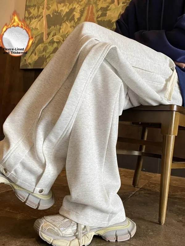 

Men's Winter Thiened Fce Lined Casual Pants Trendy Loose Fit Youthful Sle Cotton Polyester Blend Straight Leg Trousers