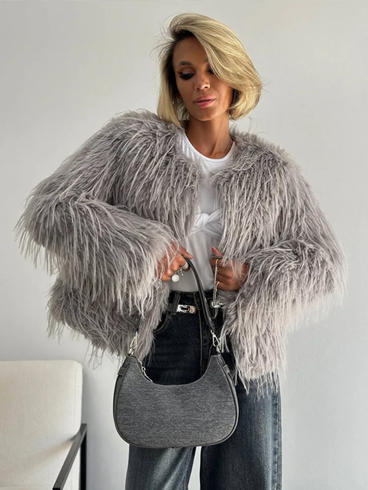 Autumn Winter Warm Faux Fur Coats Women Jackets Short Coat Thick Y2k Streetwear Elegant Jacket Open Stitch Outerwear 2025