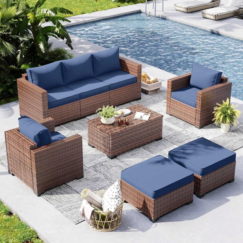 

Patio Furniture Set, 6 Pieces Outdoor Sectional Sofa Set with Storage Table, All-Weather Wicker Rattan Patio Conversation Set