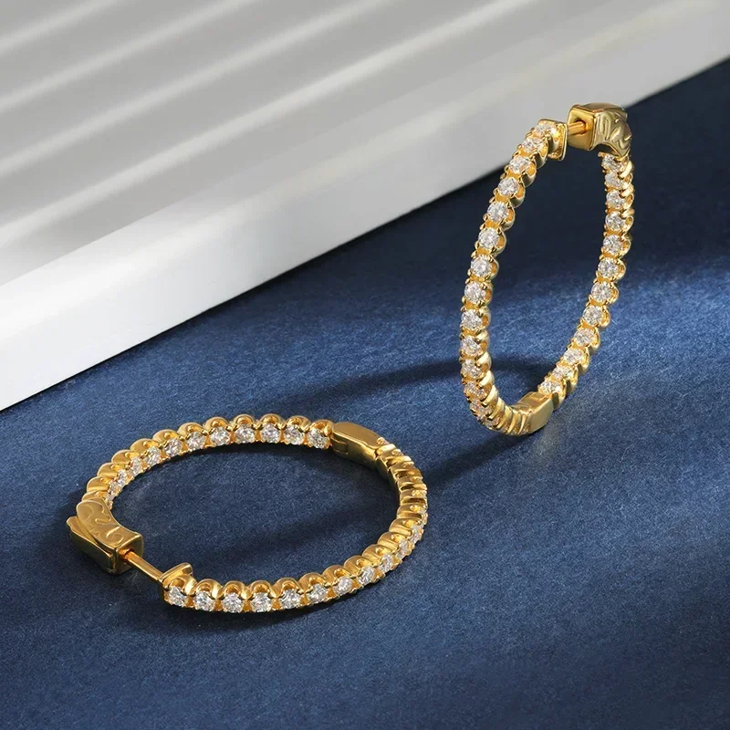 

2mm 1.74cttw D Color Moissanite Big Hoop Earrings For Women S925 Silver Diamond Huggie Earrings Party Exaggerated Jewelry