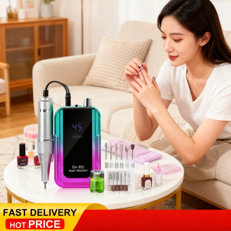 

45000RPM Rechargeable Nail Drill Machine Laser Gradient Color Electric Nail Polish Remover Drill Sander Low Noise for Manicure