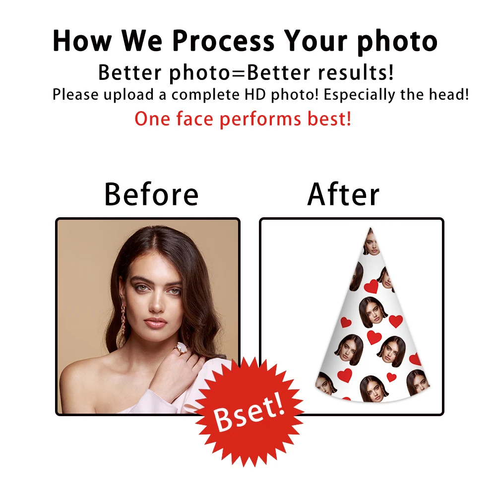 قبعة صور مخصصة لعيد الحب مخصصة لأي وجه قبعة ورقية للصور مثالية لتزيين حفلات الزفاف وعيد الحب