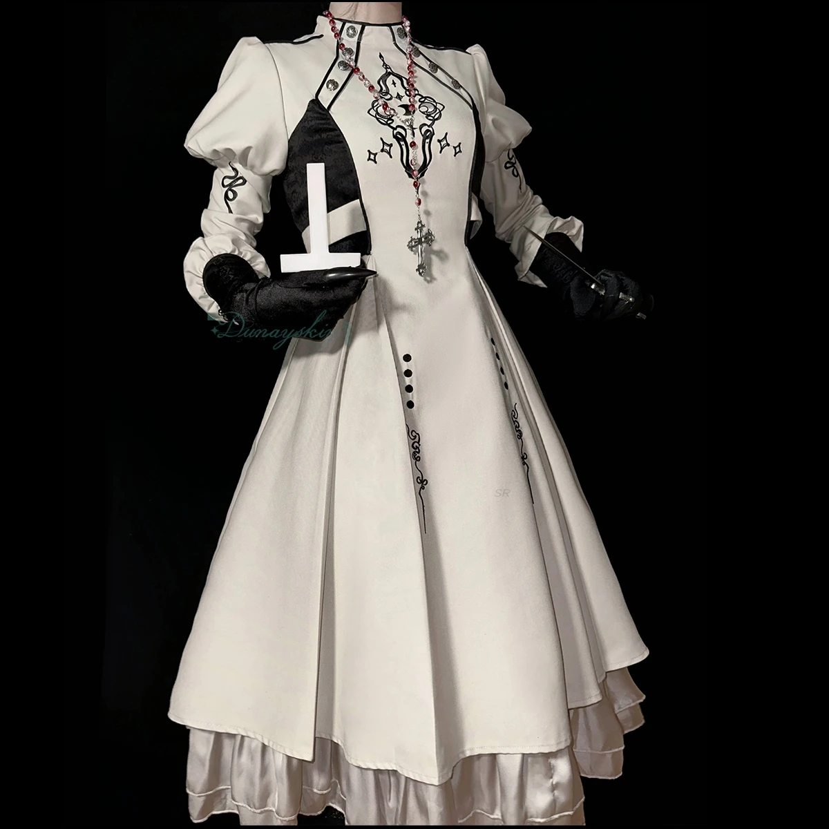 

OP Лолита готический стиль платье цвета слоновой кости с пышными длинными рукавами плиссированное кружевное платье Diviner косплей для карнавальной вечеринки Хэллоуин