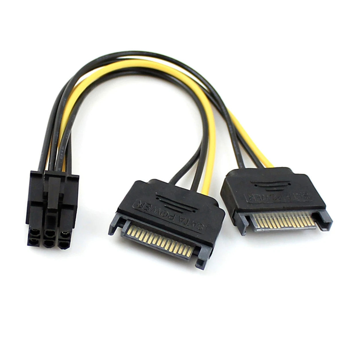 CY Dual two SATA 15 Pin Male M to PCI-e Express Card 6 Pin Female Graphics Video Card Power Cable 15cm