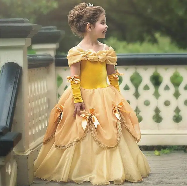 Kids Princess Dresses for Girls Belle Party Clothes Child Christmas Birthday Cosplay Costume Beauty and Beast Halloween Disguise