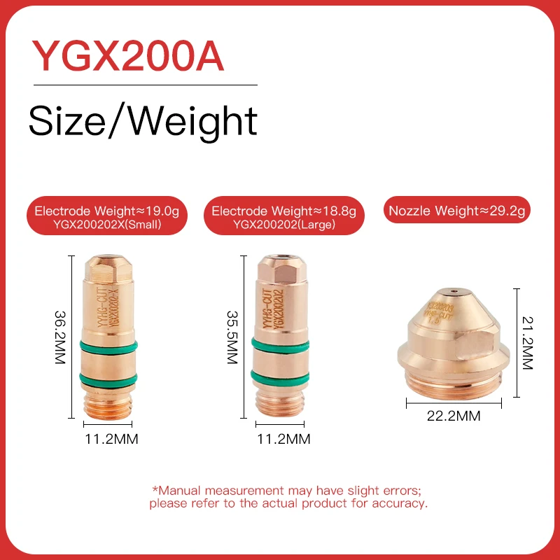 Yueyang YGX200A أجزاء شعلة قطع البلازما لتبريد المياه 50 قطعة أقطاب لحام وحام دقيقة YGX200 YGX200202