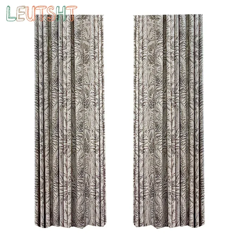 Modern and Minimalist American Style Rural Double-sided Chenille Jacquard  Customized Curtains for Living Dining Room Bedroom