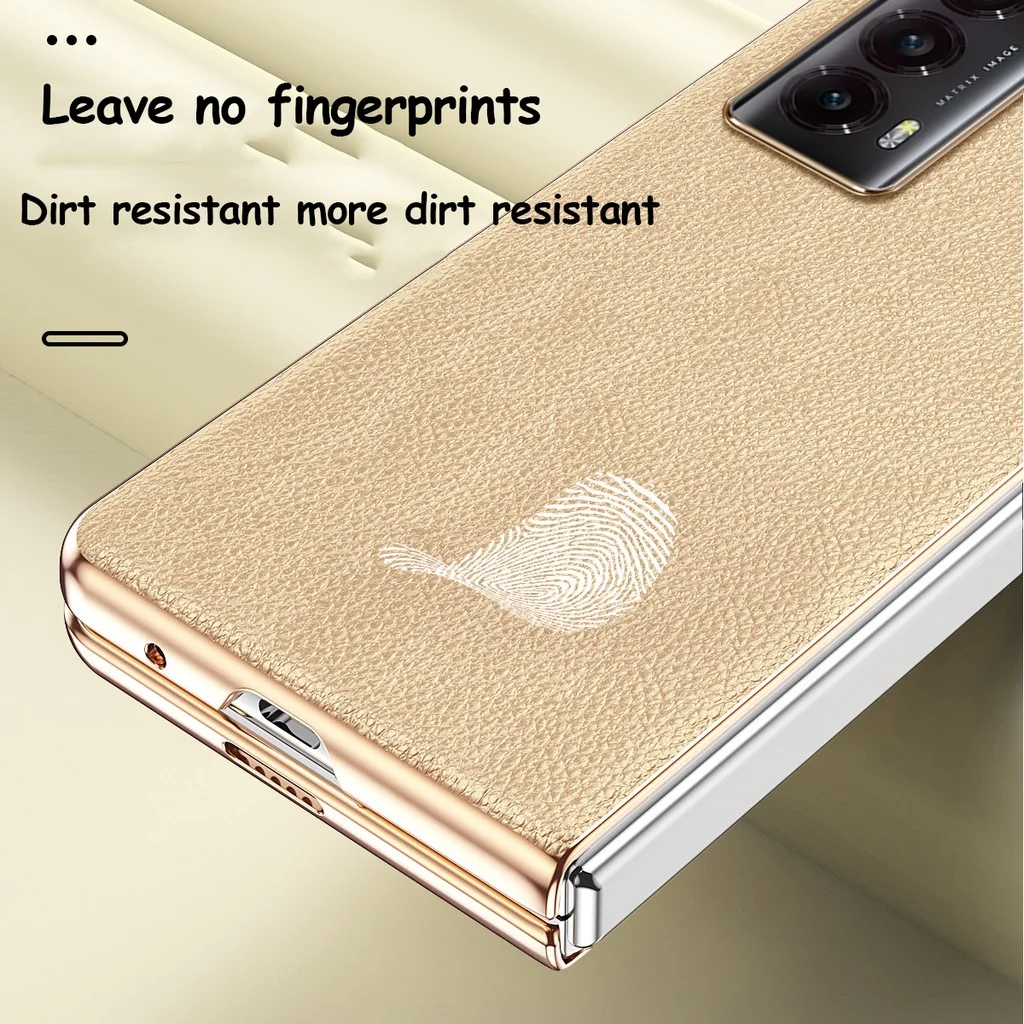 Lychee Pattern Case For Honor Magic V2 Plating Frame Full Screen Protector Cases For Honor Magic V 2