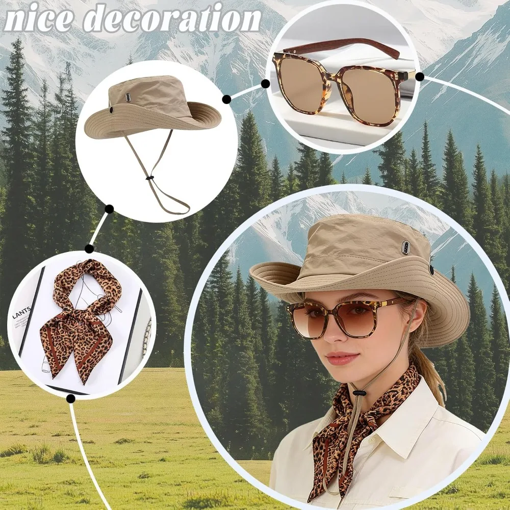 3pcs Zoo Keeper Costume Adult Includes Safari Hat Outfit Accessories Leopard Print Scarf Light-Proof Glasses Rave Party - view 2