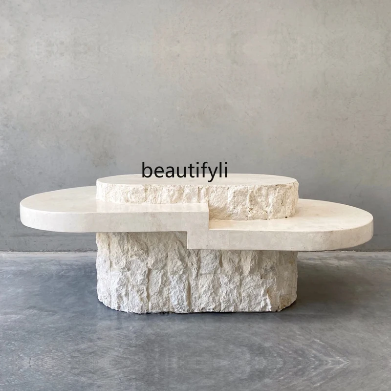 

yj Nordic Minimalism Oval Coffee Table Creative Broken Cave Stone Tea Table