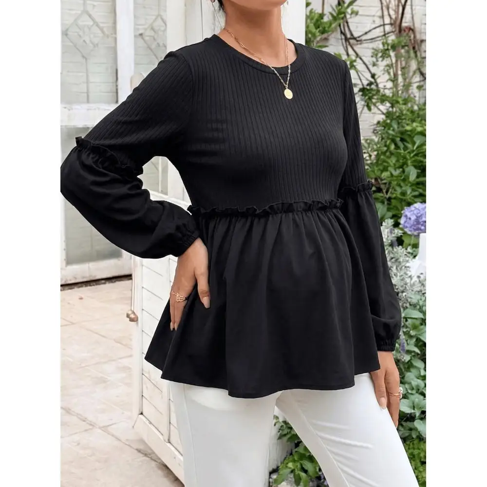 Pregnant women waist women work black long-sleeved top autumn and winter casual T-shirt maternity wear