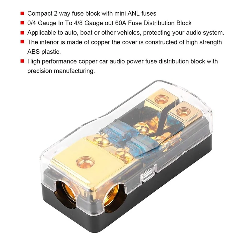 Fused Distribution Box Use For 0/4 Instrument Input To 4/8 Instrument Output Of Car And Ship Audio System 2-Way Fused, Durable