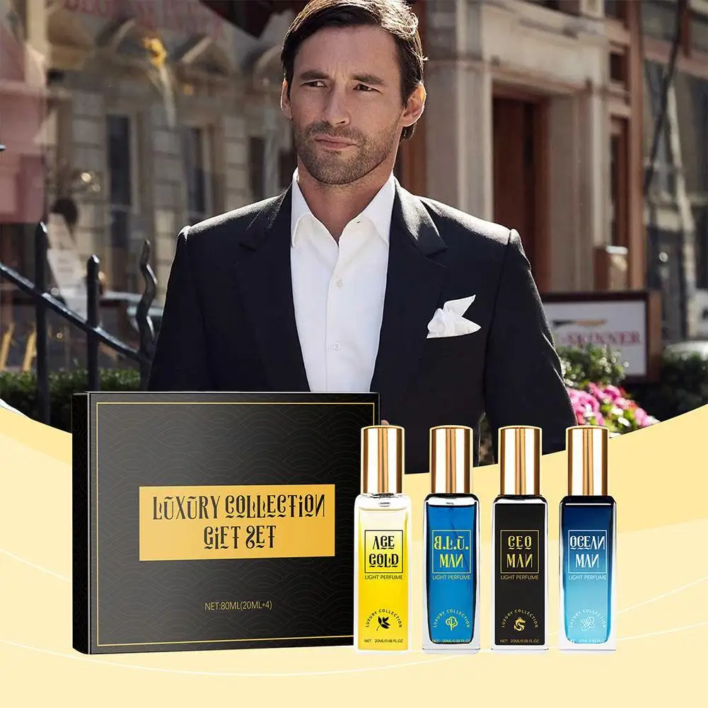 ผู้ชายสเปรย์น้ําหอมของขวัญกล่องสี่ชิ้นชุดกลิ่นหอมยาวนานโคโลญจน์ Ocean Scent ดึงดูดผู้หญิงสดธรรมชาติน้ําหอม Charming