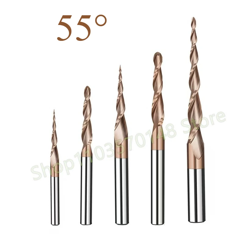 

2 Flutes Carbide Spiral Tapered Ball End Mill 3.175 1/8 4 6 8 10 Router Bit Woodworking CNC 3D Carving Bits Wood Milling Cutter