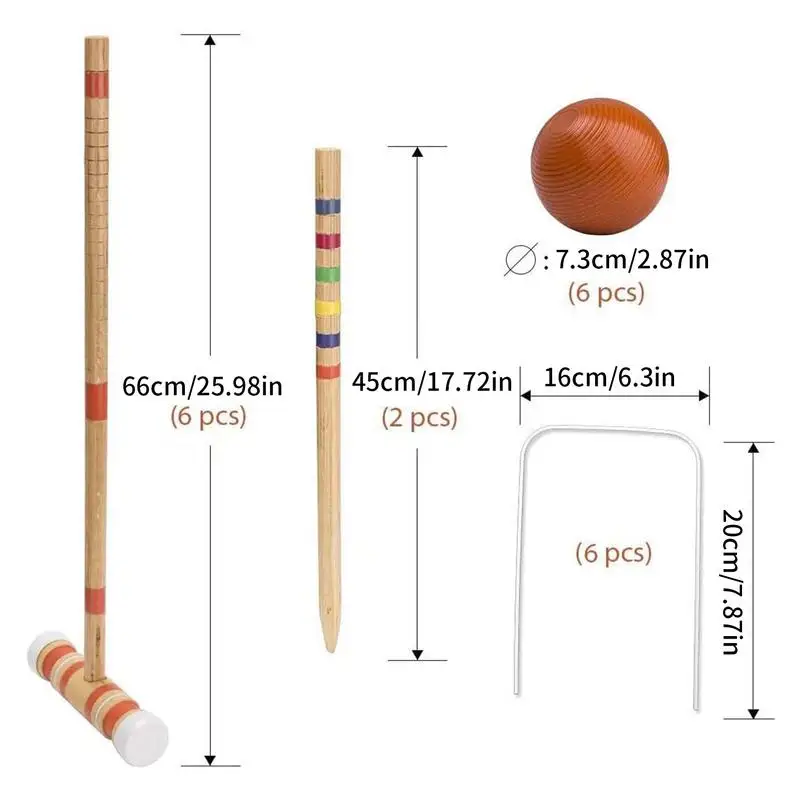 Conjunto de croquet para 6 jogadores, conjunto engraçado de jogo de gramado, conjunto de boliche de madeira reutilizável, kit de esportes ao ar livre para homens e mulheres