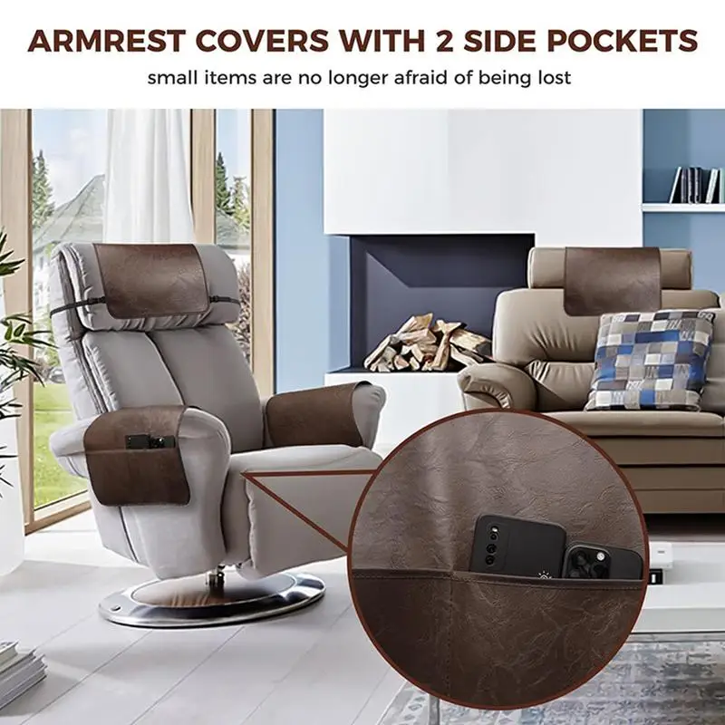 Recliner Chair Armrest Cover Waterproof Recliner Armrest Leather Protector Side Storage Pocket Armchair Slipcovers For Recliner