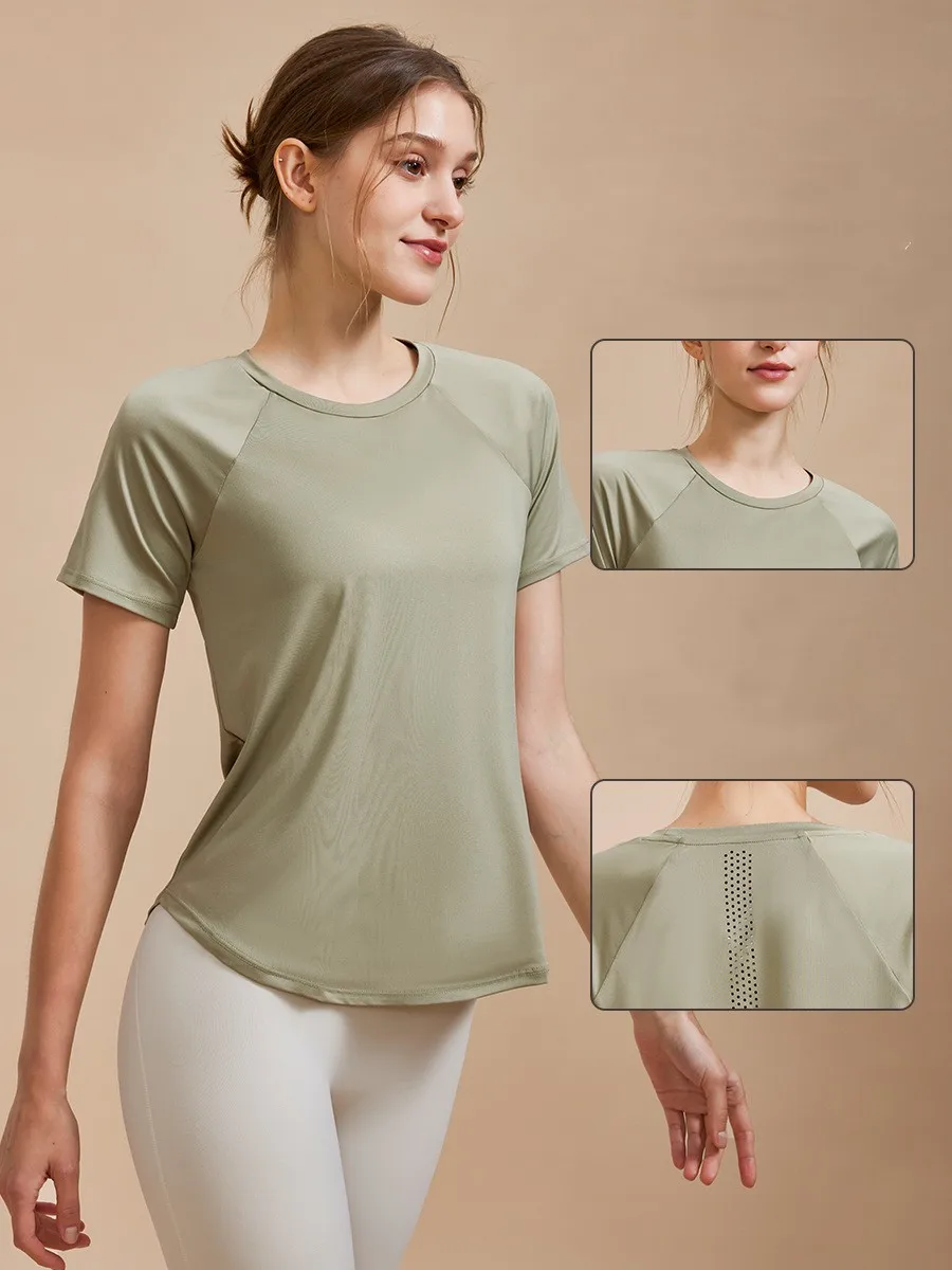 

Одежда для фитнеса, дышащий спортивный топ, Женская свободная футболка с короткими рукавами для бега и йоги, закрывающая мясо, для женщин