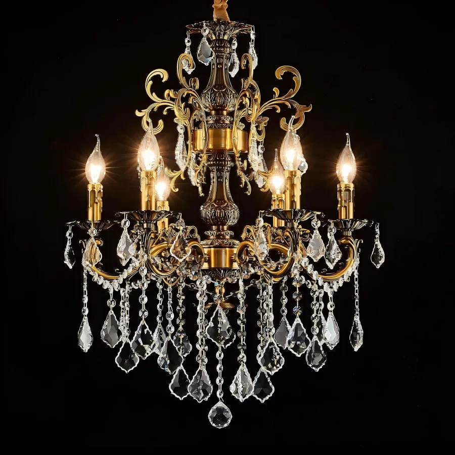 

European Classic Traditional Candle-style Crystal Chandeliers for Dining Room Living Room Bedroom Entryway Antique Golden Finish