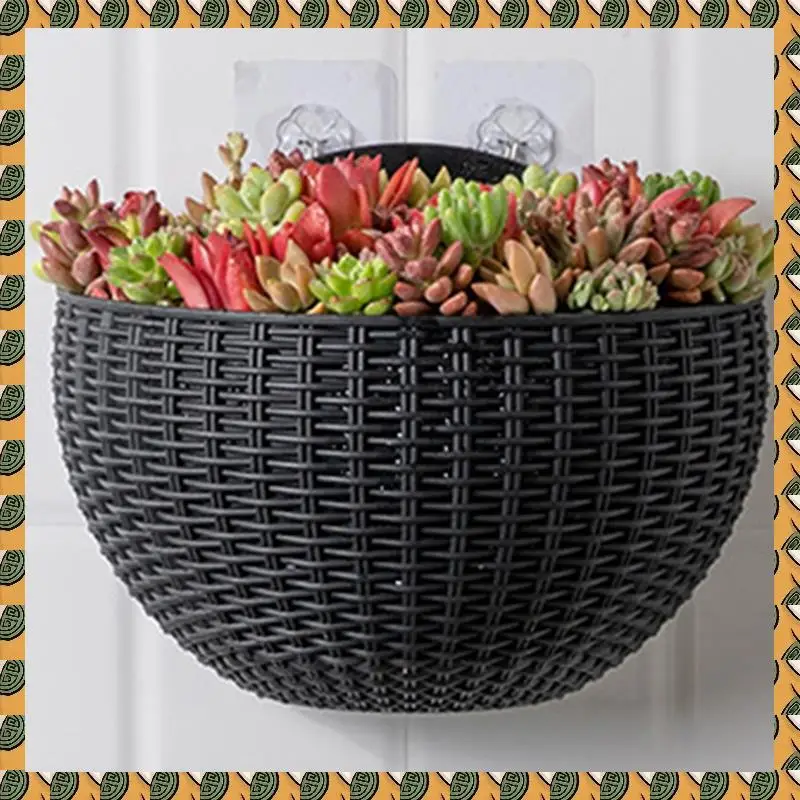 

A77I Burgundy Large Balcony Hanging Plastic Pot Succulent Flower Pot Rattan Flower Pot Durable Easy Install Easy To Use
