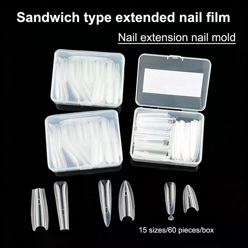 60pcs/box Coffin Dual Nail Forms Sandwich Nail Extension Molds Acrylic Tool Kit For Beginners