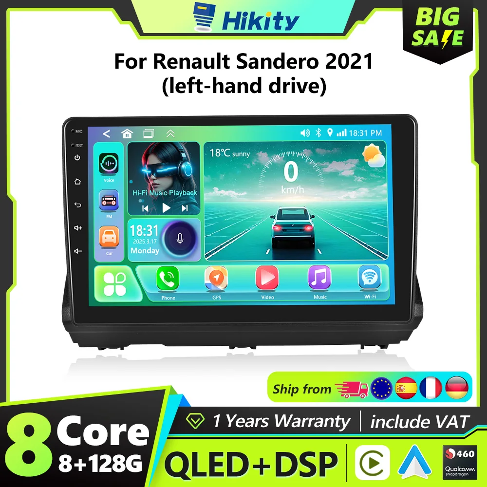 Hikity 8 core Qualcomm Snapdragon Carplay autoradio Android per Renault Sandero 2021 FM RDS WIFI GPS 2din autoradio Stereo