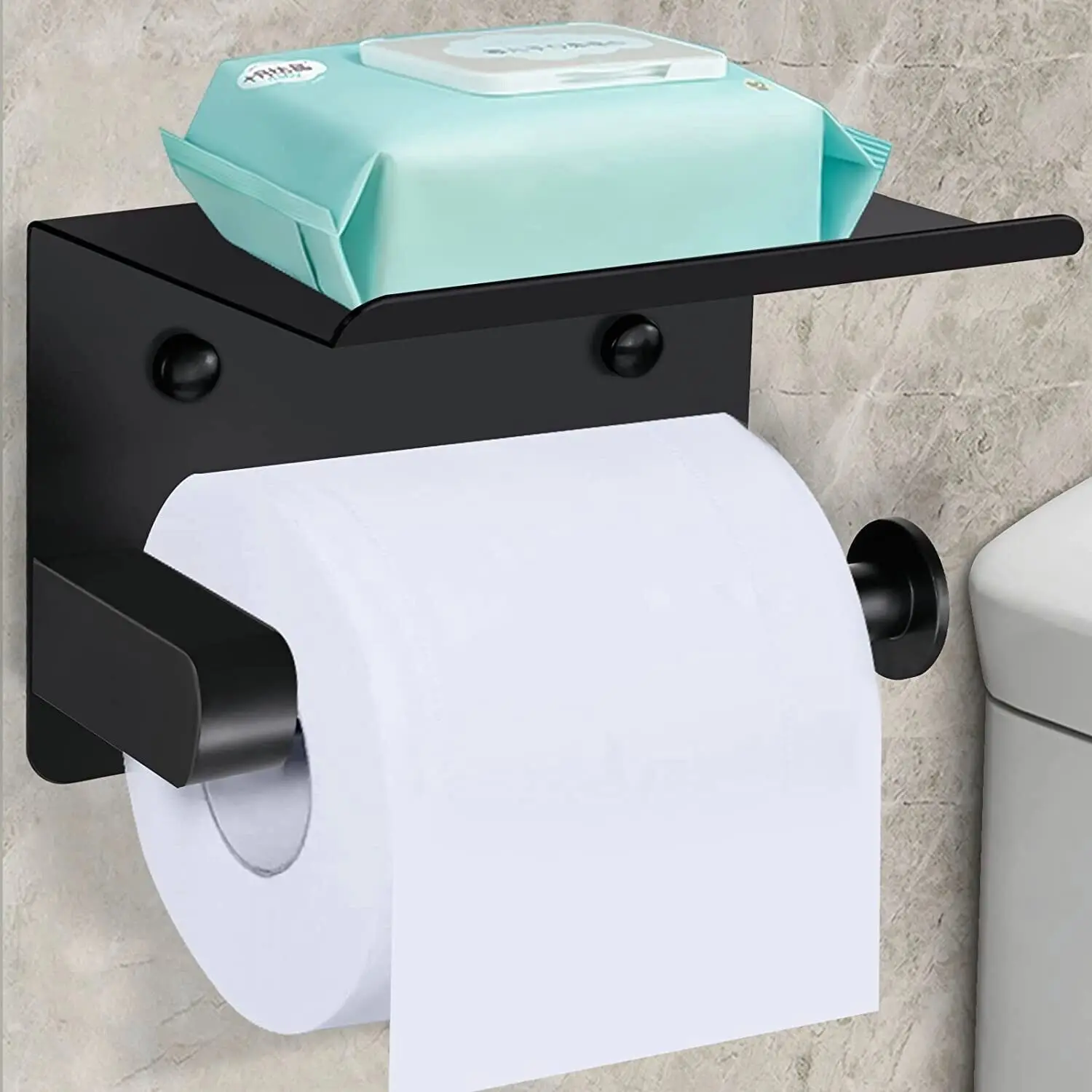 

Adhesive Toilet Paper Holder with Shelf 304 Stainless Steel Wall Mounted Tissue Roll Paper Dispenser Holder for Bathroom Toilet